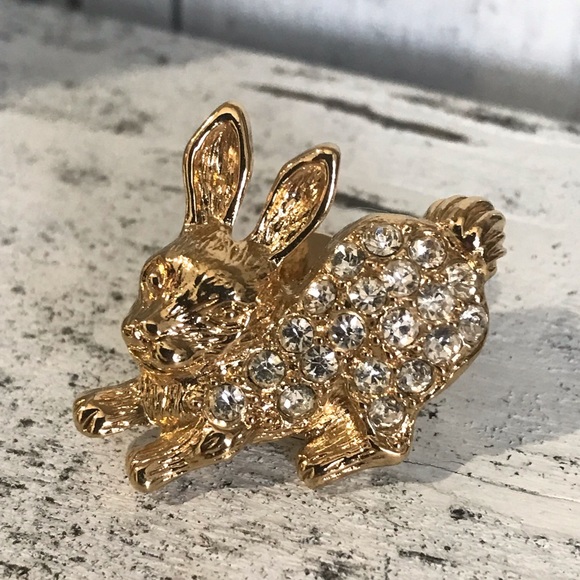 ✨Sold✨Rhinestone Rabbit Bunny Pin Brooch Gold Coloured New - Picture 6 of 6